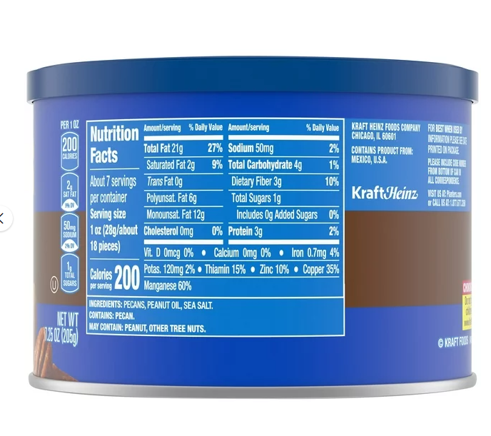 PLANTERS Roasted Pecan Nuts, Party Snacks, Plant-Based Protein, 7.25 Oz Canister - 24hrsmart